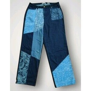 A Beautiful Soul Denim Patchwork Handkerchief Jeans Wide Leg Size 18
